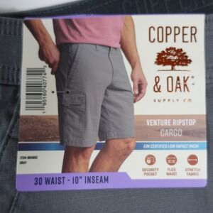 Copper and Oak Men Cargo Shorts 34 Ripstop Security Pocket Flex Stretch Gray NWT